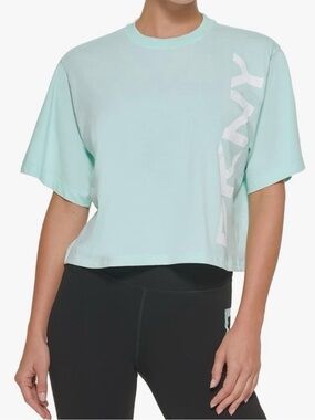 DKNY Mint Green Cropped Tee 100% Cotton Size L